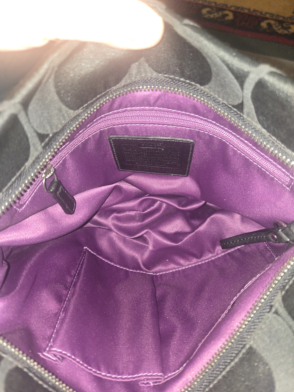 Coach Signature Shoulder Bag with Purple Lining